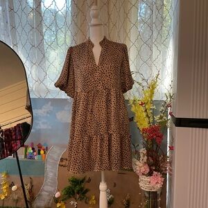 THML Beige and Black Spotted Mini Dress